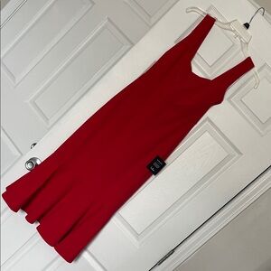 Lulu’s Moment Maker Red Square Neck Trumpet Midi Dress